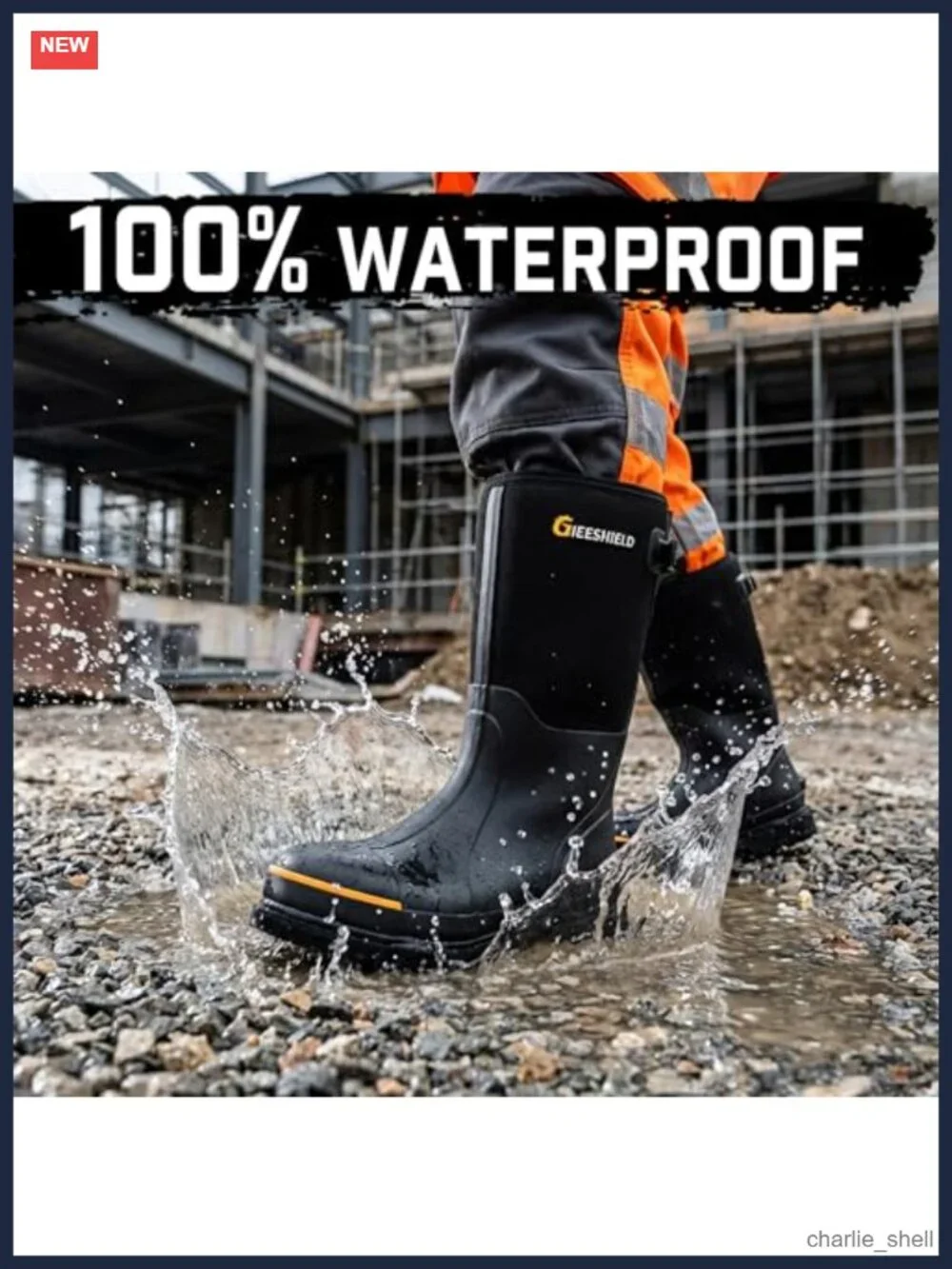 GIEESHIELD Men's Rubber Work Boots Steel Toe & Shank Waterproof Anti-Slip 6mm